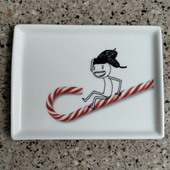 New 2014 Retired Oliver Candy Cane Sled Appetizer Plate - Picture 1 of 4